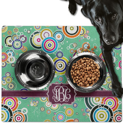 Colored Circles Dog Food Mat - Large w/ Monogram