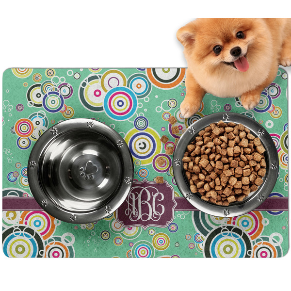 Custom Colored Circles Dog Food Mat - Small w/ Monogram