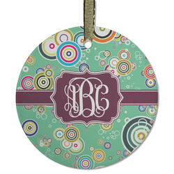 Colored Circles Flat Glass Ornament - Round w/ Monogram