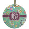 Colored Circles Flat Glass Ornament - Round w/ Monogram