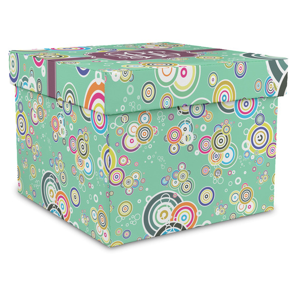 Custom Colored Circles Gift Box with Lid - Canvas Wrapped - X-Large (Personalized)