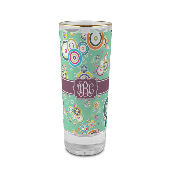 Custom Colored Circles 2 oz Shot Glass -  Glass with Gold Rim - Single (Personalized)