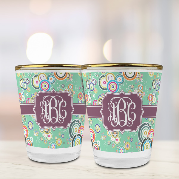 Colored Circles Glass Shot Glass - with gold rim - LIFESTYLE