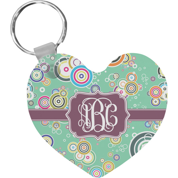 Custom Colored Circles Heart Plastic Keychain w/ Monogram