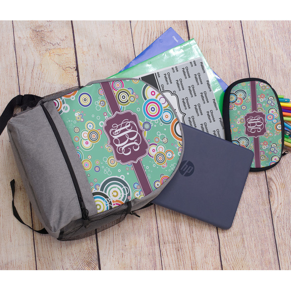 Colored Circles Large Backpack - Gray - With Stuff