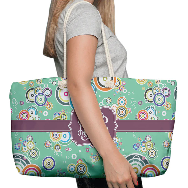 Colored Circles Large Rope Tote Bag - In Context View