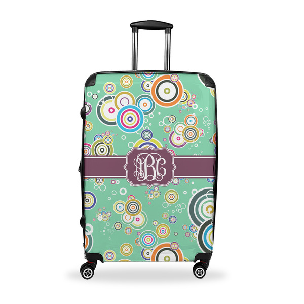 Custom Colored Circles Suitcase - 28" Large - Checked w/ Monogram