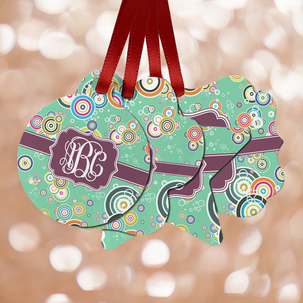 Custom Colored Circles Metal Ornaments - Double Sided w/ Monogram