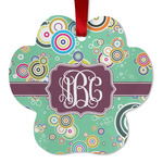 Colored Circles Metal Paw Ornament - Double Sided w/ Monogram