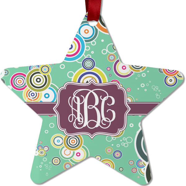 Custom Colored Circles Metal Star Ornament - Double Sided w/ Monogram