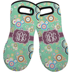 Colored Circles Neoprene Oven Mitts - Set of 2 w/ Monogram