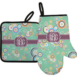 Colored Circles Oven Mitt & Pot Holder Set w/ Monogram