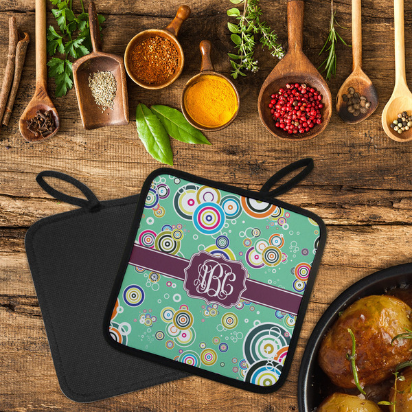 Colored Circles Neoprene Pot Holder - Set of 2  LIFESTYLE (Flatlay)