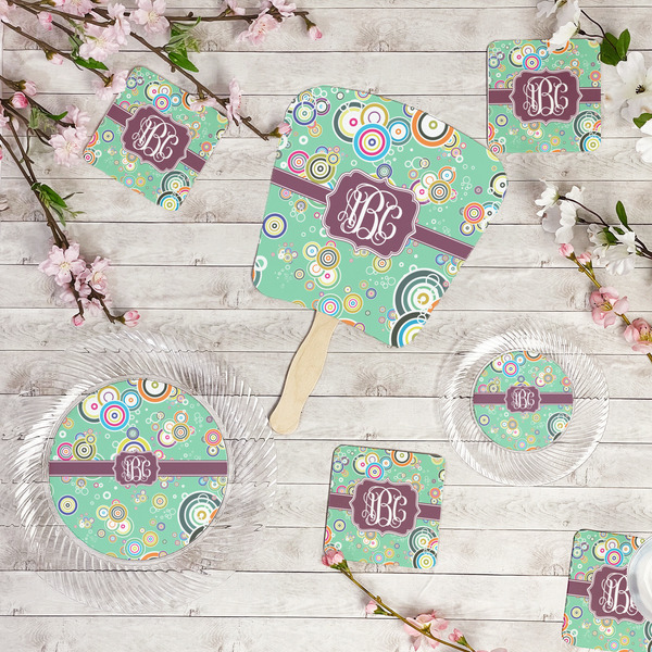 Colored Circles Party Supplies Combination Image - All items - Plates, Coasters, Fans