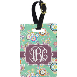 Colored Circles Plastic Luggage Tag - Rectangular w/ Monogram