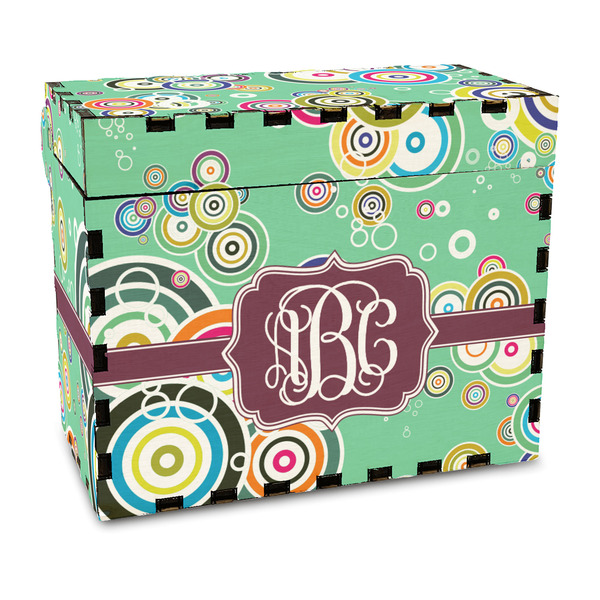Custom Colored Circles Wood Recipe Box - Full Color Print (Personalized)