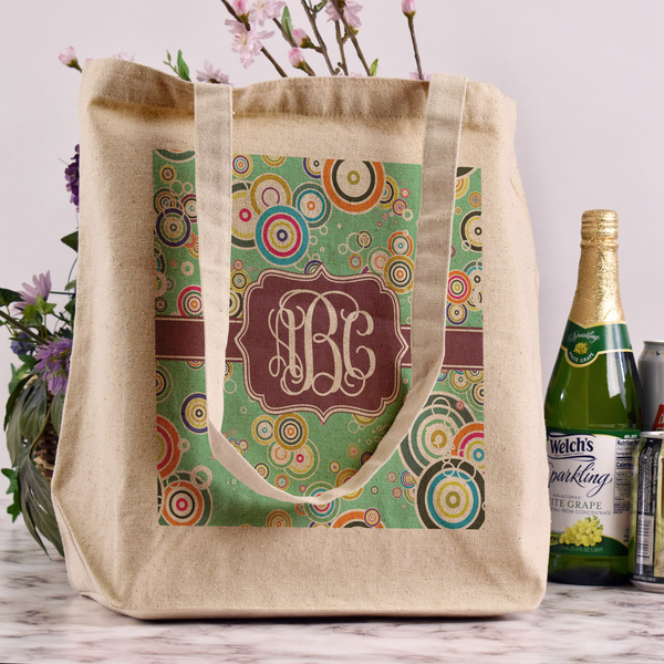 Colored Circles Reusable Cotton Grocery Bag - In Context