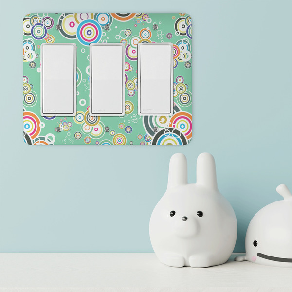 Colored Circles Rocker Light Switch Covers - Triple - IN CONTEXT
