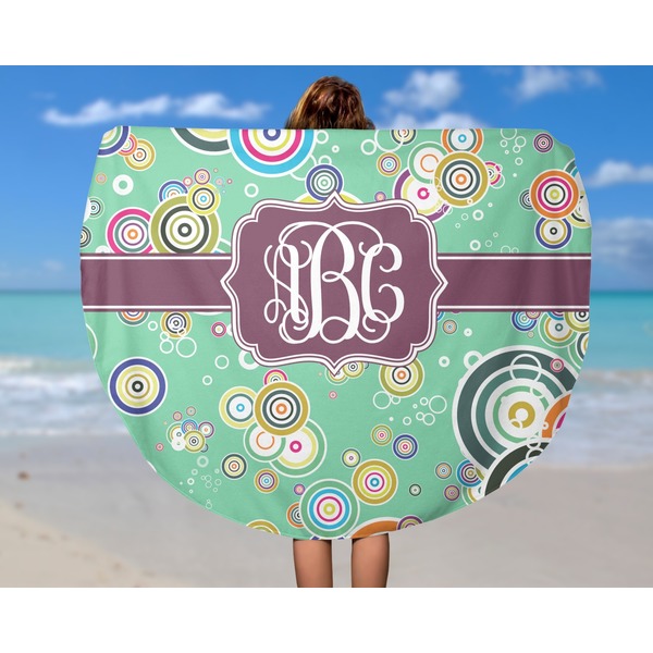 Colored Circles Round Beach Towel - In Use