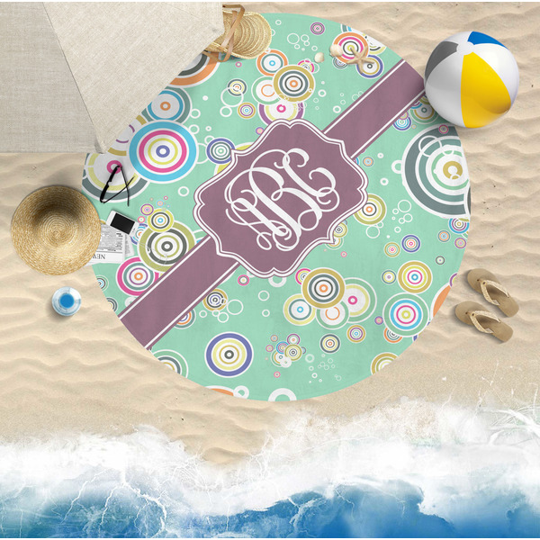 Colored Circles Round Beach Towel Lifestyle