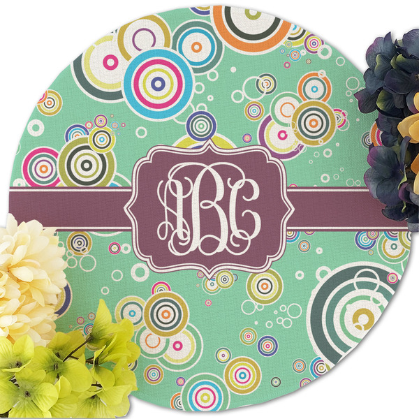 Colored Circles Round Linen Placemats - Front (w flowers)