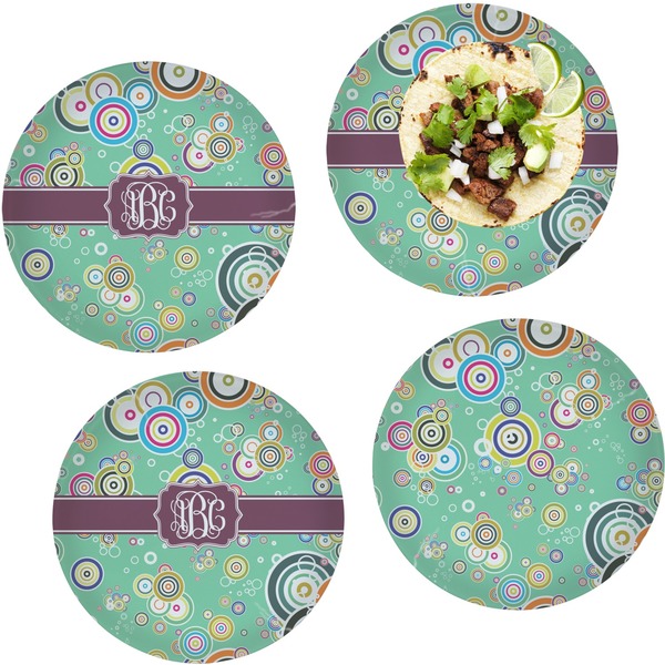 Custom Colored Circles Set of 4 Glass Lunch / Dinner Plate 10" (Personalized)