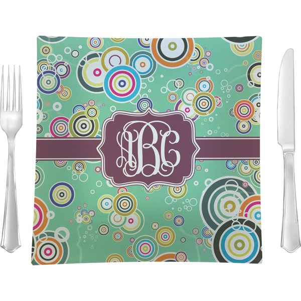 Custom Colored Circles 9.5" Glass Square Lunch / Dinner Plate- Single or Set of 4 (Personalized)
