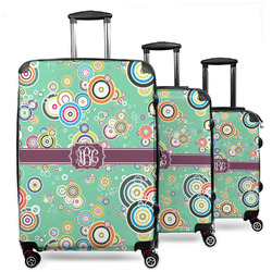 Colored Circles 3 Piece Luggage Set - 20" Carry On, 24" Medium Checked, 28" Large Checked (Personalized)