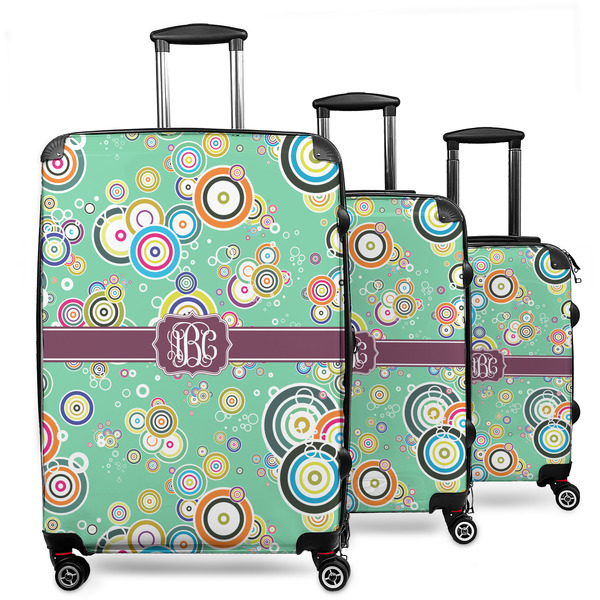 Custom Colored Circles 3 Piece Luggage Set - 20" Carry On, 24" Medium Checked, 28" Large Checked (Personalized)