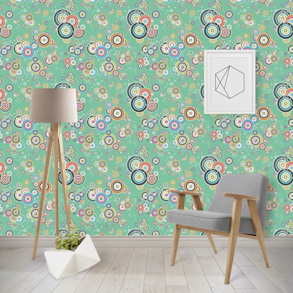 Custom Colored Circles Wallpaper & Surface Covering (Peel & Stick - Repositionable)