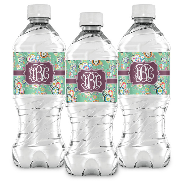 Colored Circles Water Bottle Labels - Front View