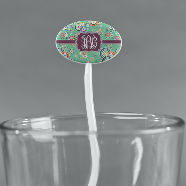 Colored Circles White Plastic 7" Stir Stick - Oval - Main