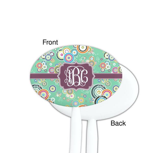 Colored Circles White Plastic 7" Stir Stick - Single Sided - Oval - Front & Back