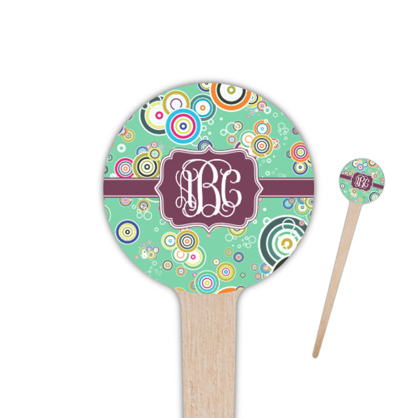 Custom Colored Circles 4" Round Wooden Food Picks - Single Sided (Personalized)
