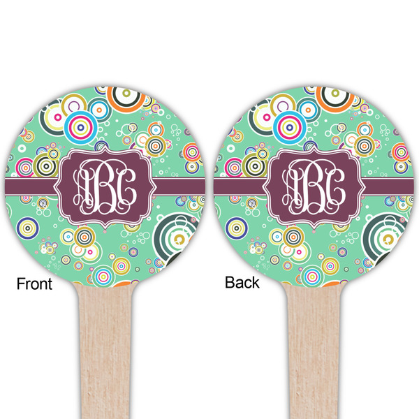 Colored Circles Wooden 4" Food Pick - Round - Double Sided - Front & Back