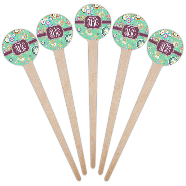 Colored Circles Wooden 4" Food Pick - Round - Fan View