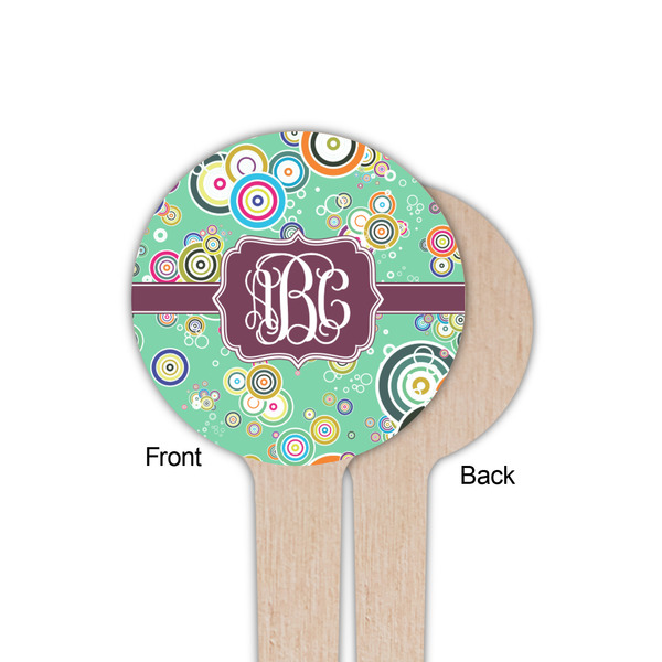 Colored Circles Wooden 4" Food Pick - Round - Single Sided - Front & Back