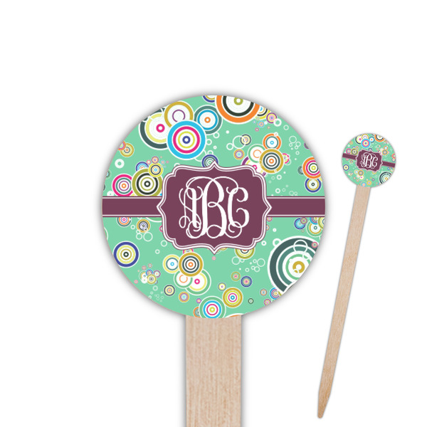 Custom Colored Circles 6" Round Wooden Food Picks - Single Sided (Personalized)