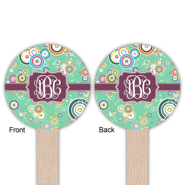 Colored Circles Wooden 6" Food Pick - Round - Double Sided - Front & Back
