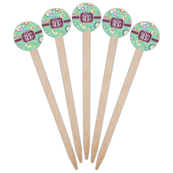 Colored Circles Wooden 6" Food Pick - Round - Fan View