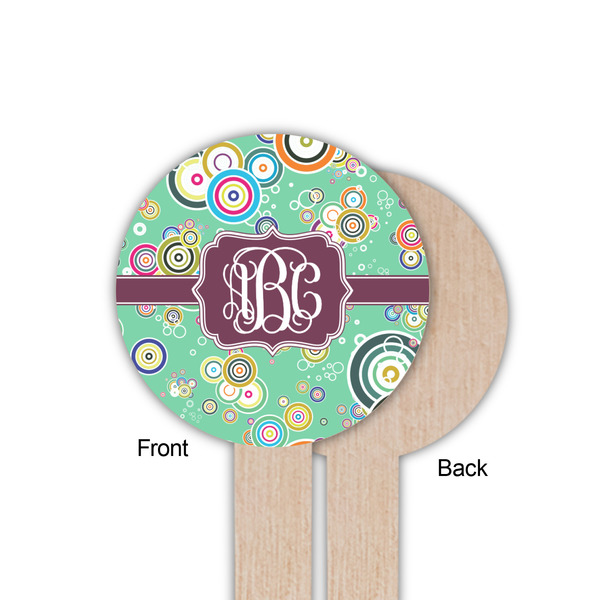 Colored Circles Wooden 6" Food Pick - Round - Single Sided - Front & Back