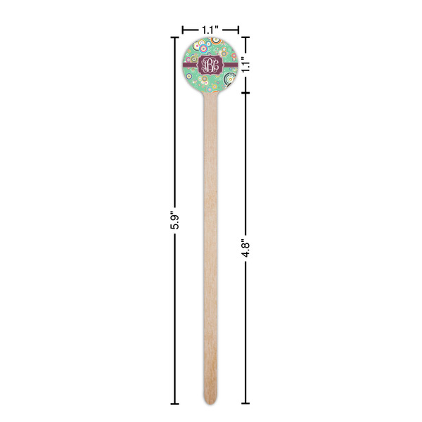 Colored Circles Wooden 6" Stir Stick - Round - Dimensions