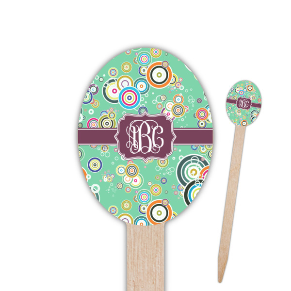 Custom Colored Circles Oval Wooden Food Picks - Single Sided (Personalized)