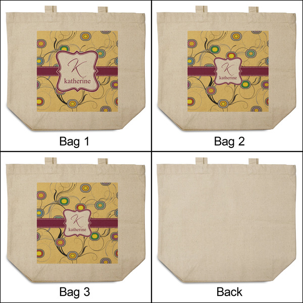 Ovals & Swirls 3 Reusable Cotton Grocery Bags - Front & Back View