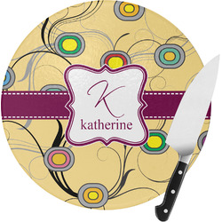 Ovals & Swirls Round Glass Cutting Board - Small (Personalized)