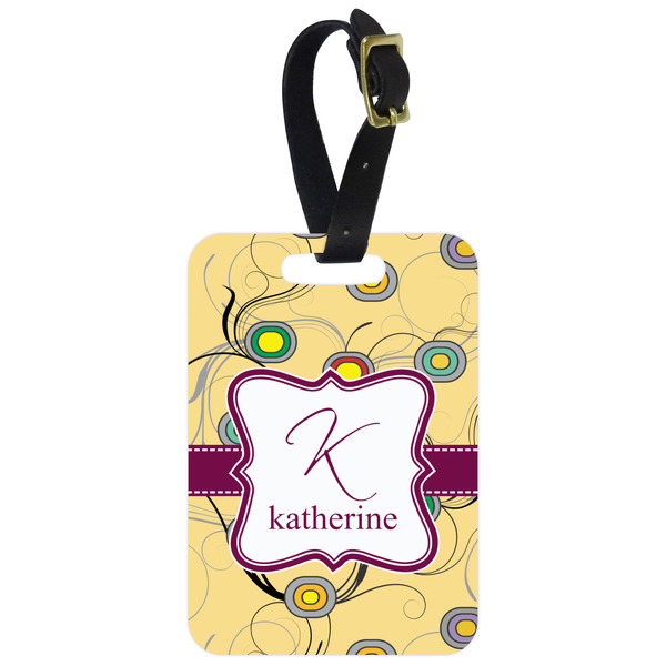Custom Ovals & Swirls Metal Luggage Tag w/ Name and Initial
