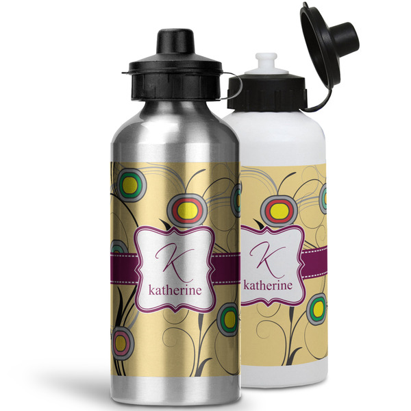 Ovals & Swirls Aluminum Water Bottles - MAIN (white &silver)