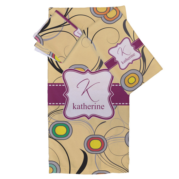 Custom Ovals & Swirls Bath Towel Set - 3 Pcs (Personalized)