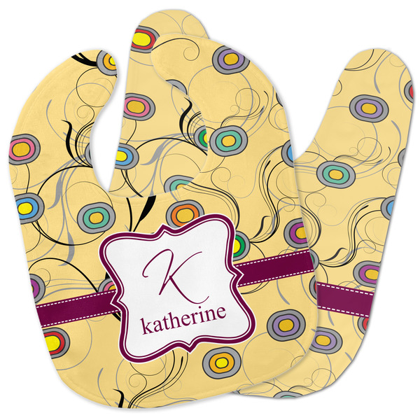 Custom Ovals & Swirls Baby Bib w/ Name and Initial