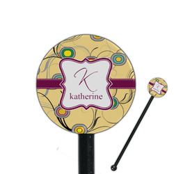 Ovals & Swirls 5.5" Round Plastic Stir Sticks - Black - Single Sided (Personalized)